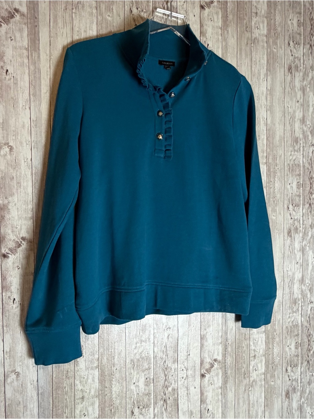Talbots Ruffle Placket Mockneck Rib-Knit Pullover Size Small - Picture 3 of 5